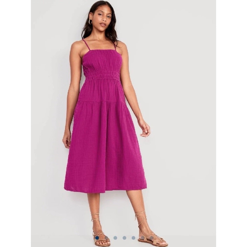 Spaghetti Strap Midi Dress in Fuchsia